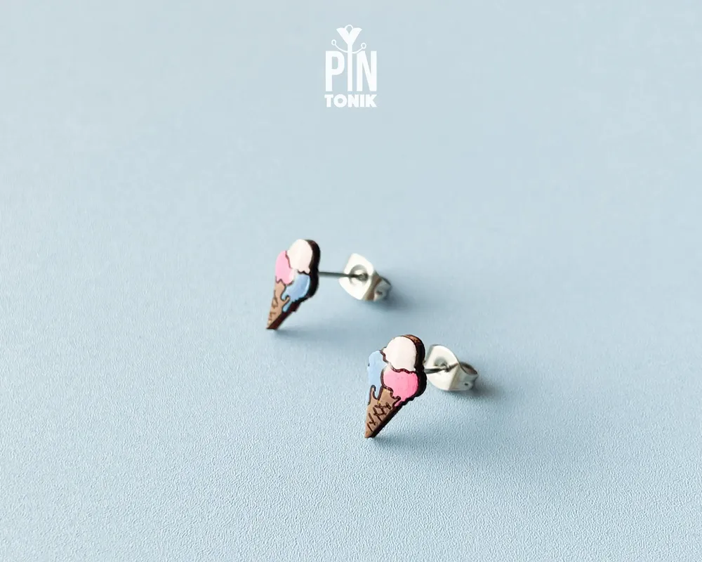 Jewelry - Ice Cream Stud Earrings - Wooden Summer Food Jewelry - PINTONIK