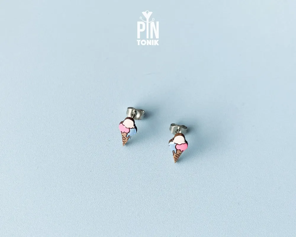 Jewelry - Ice Cream Stud Earrings - Wooden Summer Food Jewelry - PINTONIK