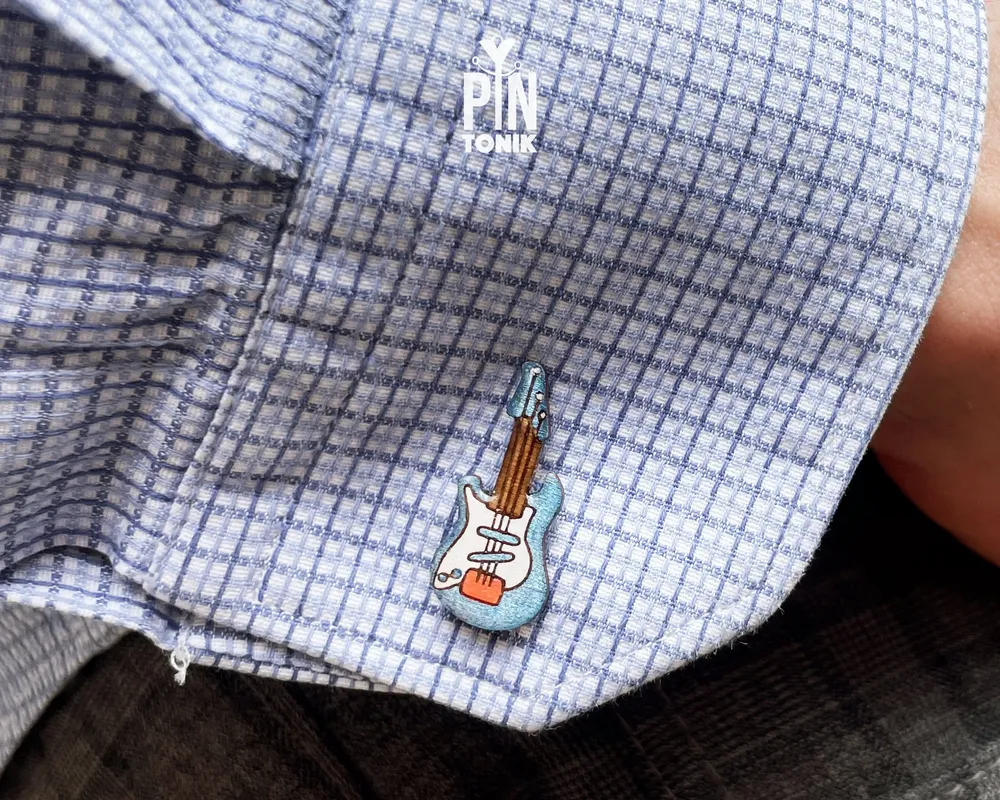 Bijoux - Boutons de manchette guitare électrique - Boutons de manchette musicaux en bois peints à la main - PINTONIK