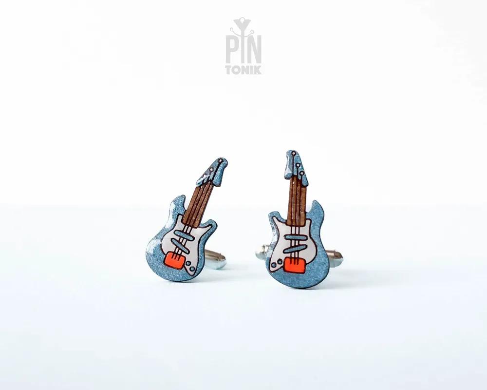 Bijoux - Boutons de manchette guitare électrique - Boutons de manchette musicaux en bois peints à la main - PINTONIK