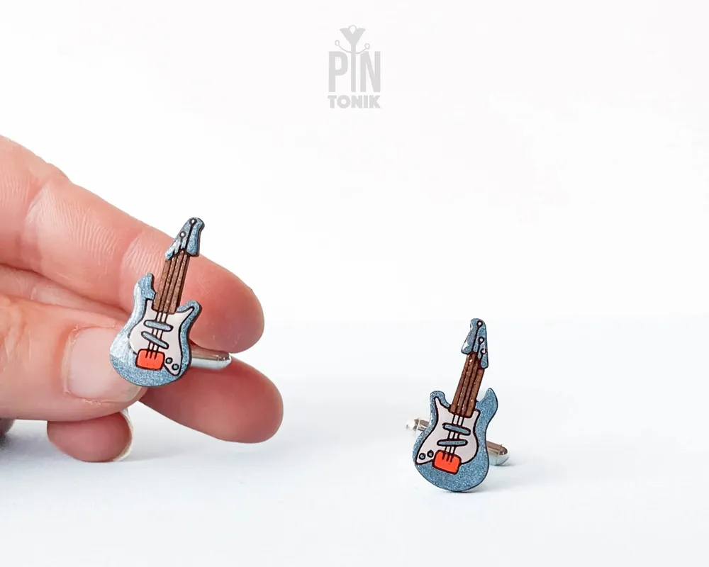 Bijoux - Boutons de manchette guitare électrique - Boutons de manchette musicaux en bois peints à la main - PINTONIK