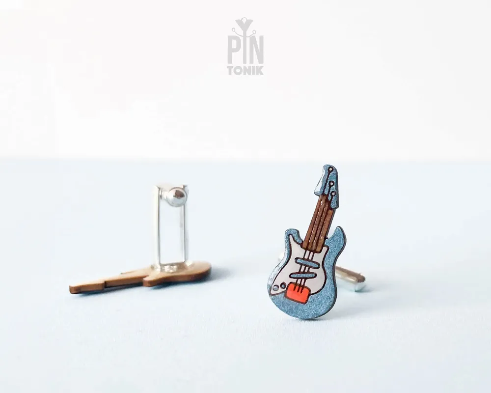 Bijoux - Boutons de manchette guitare électrique - Boutons de manchette musicaux en bois peints à la main - PINTONIK