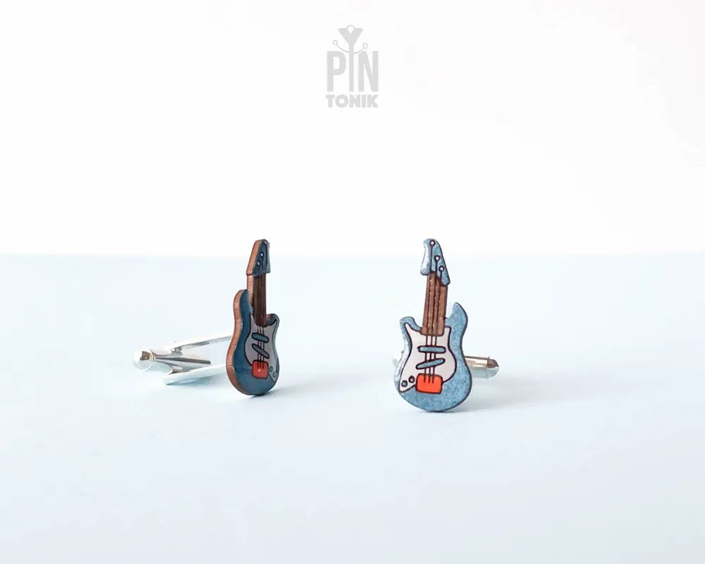 Bijoux - Boutons de manchette guitare électrique - Boutons de manchette musicaux en bois peints à la main - PINTONIK