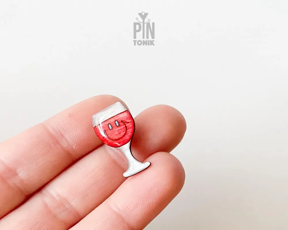 Bijoux - Broche Kawaii Vin Rouge - Broche en bois amusante - PINTONIK