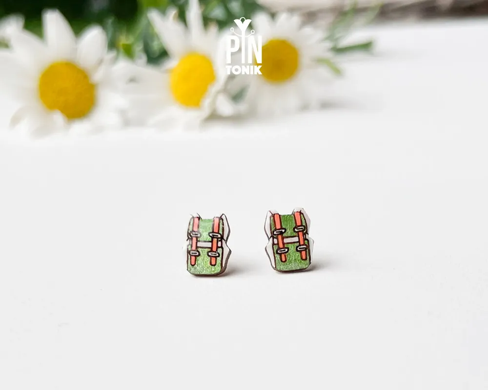Jewelry - Adventure Time Earrings - Travel Backpack Stud Earrings - Wanderlust Jewelry - Rock Climbing Gifts - PINTONIK