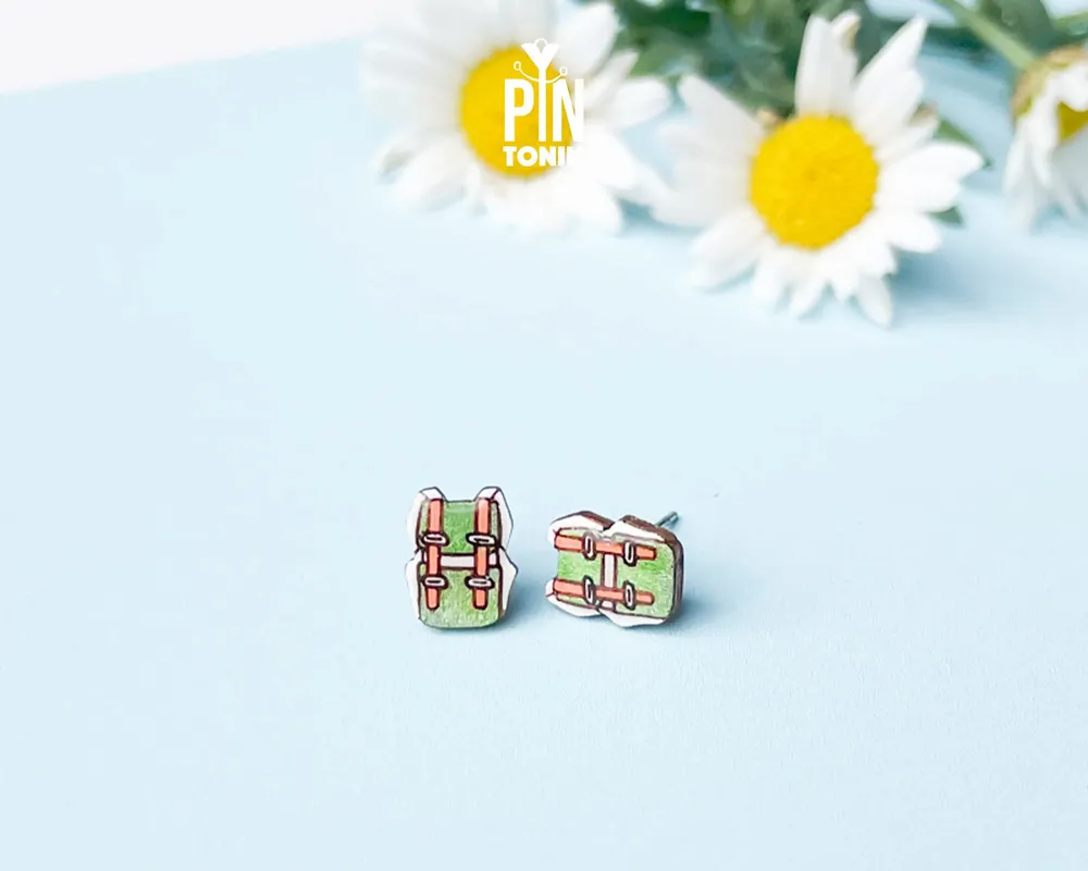 Jewelry - Adventure Time Earrings - Travel Backpack Stud Earrings - Wanderlust Jewelry - Rock Climbing Gifts - PINTONIK