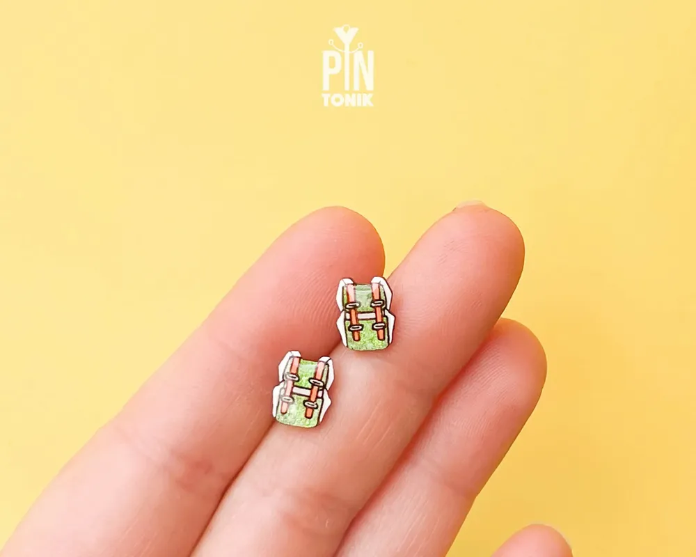 Jewelry - Adventure Time Earrings - Travel Backpack Stud Earrings - Wanderlust Jewelry - Rock Climbing Gifts - PINTONIK