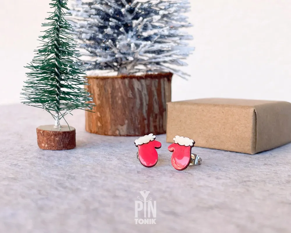 Jewelry - Santa Gloves Funky Earrings - Funny Christmas Stocking Stuffer - PINTONIK