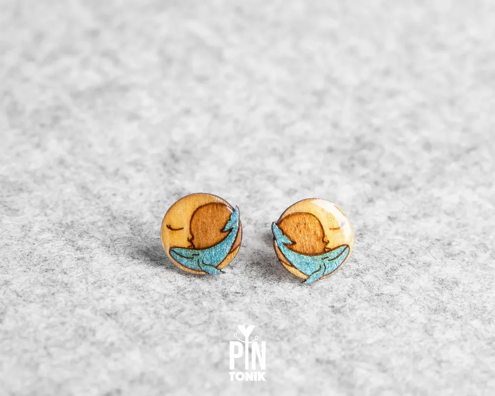 Jewelry - Whale and Crescent Moon Stud Earrings - Whimsical Ocean Jewelry - Whale Christmas Stocking Stuffer - PINTONIK