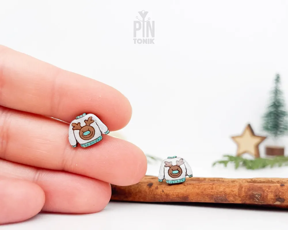 Jewelry - Ugly Christmas Sweater Earrings - Reindeer Stud Earrings - PINTONIK