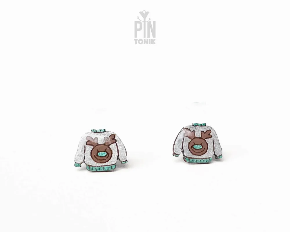 Jewelry - Ugly Christmas Sweater Earrings - Reindeer Stud Earrings - PINTONIK
