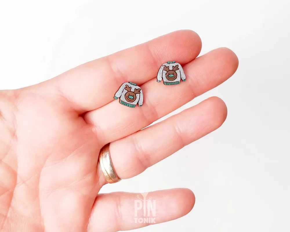 Jewelry - Ugly Christmas Sweater Earrings - Reindeer Stud Earrings - PINTONIK