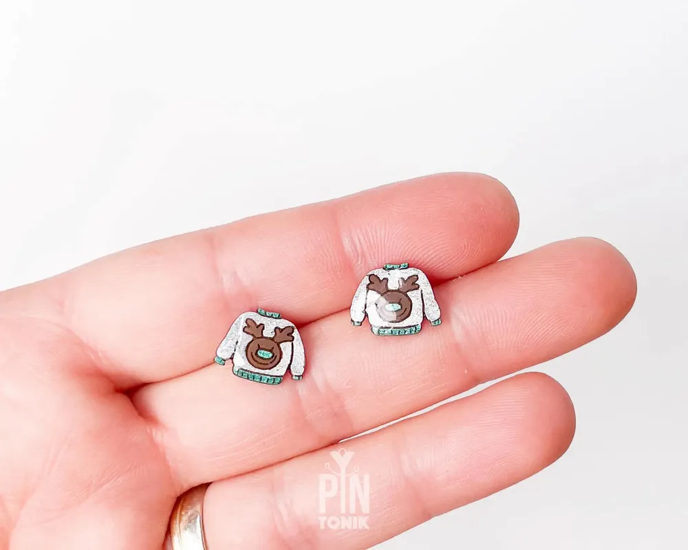 Jewelry - Ugly Christmas Sweater Earrings - Reindeer Stud Earrings - PINTONIK