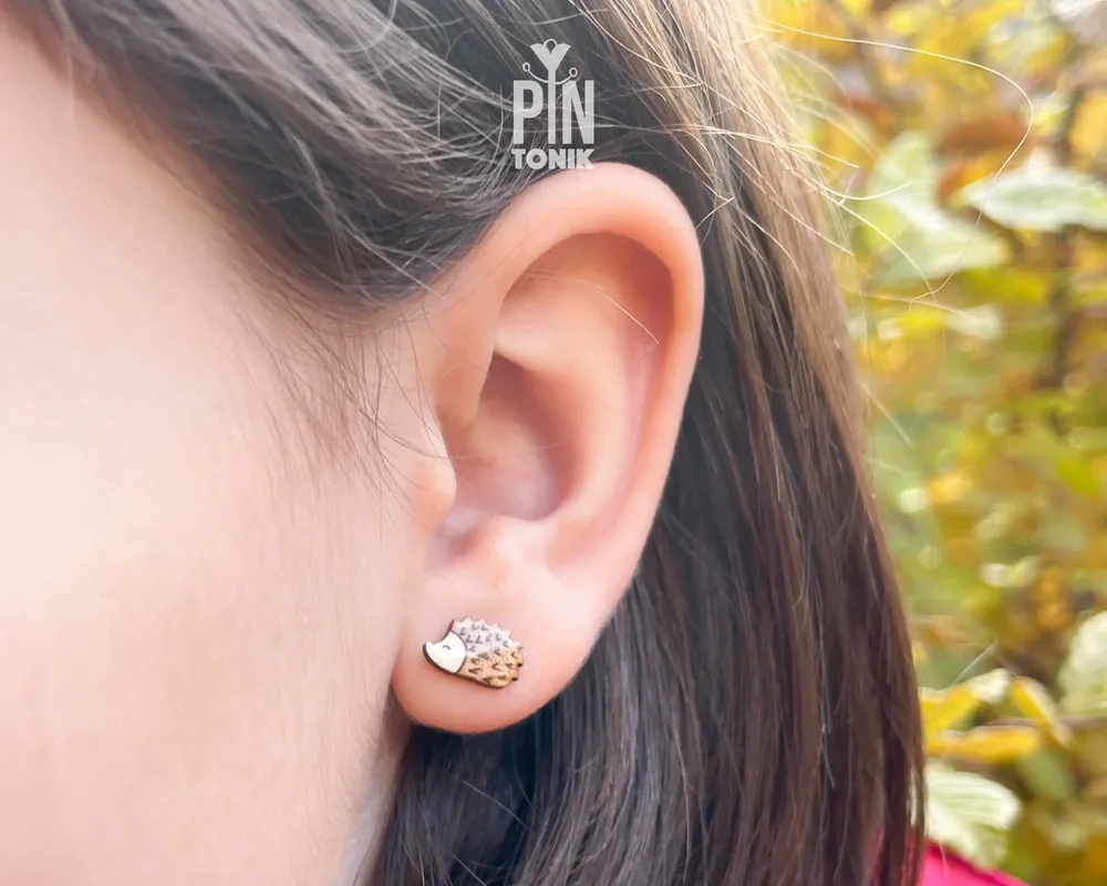 Jewelry - Wooden Hedgehog Stud Earrings – Animal Lover Gift - PINTONIK