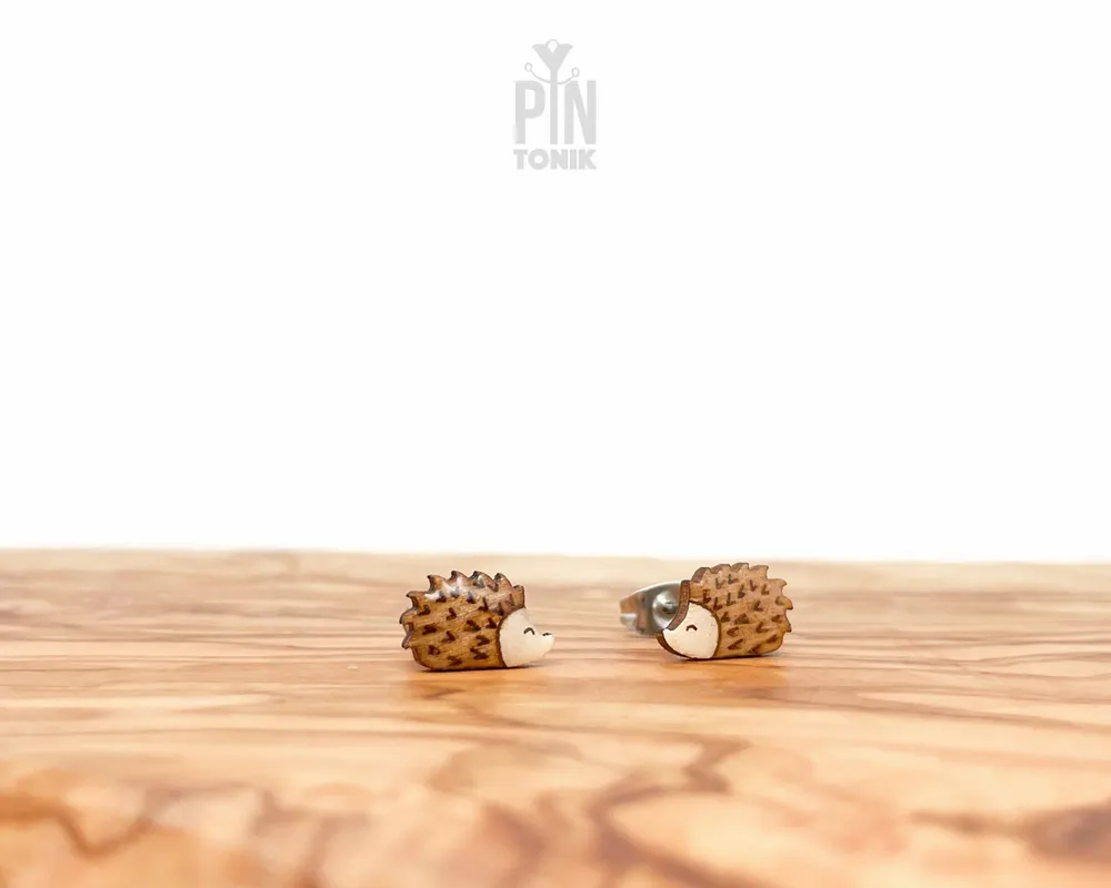 Jewelry - Wooden Hedgehog Stud Earrings – Animal Lover Gift - PINTONIK