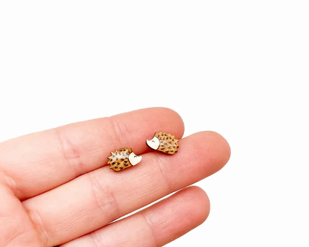 Jewelry - Wooden Hedgehog Stud Earrings – Animal Lover Gift - PINTONIK