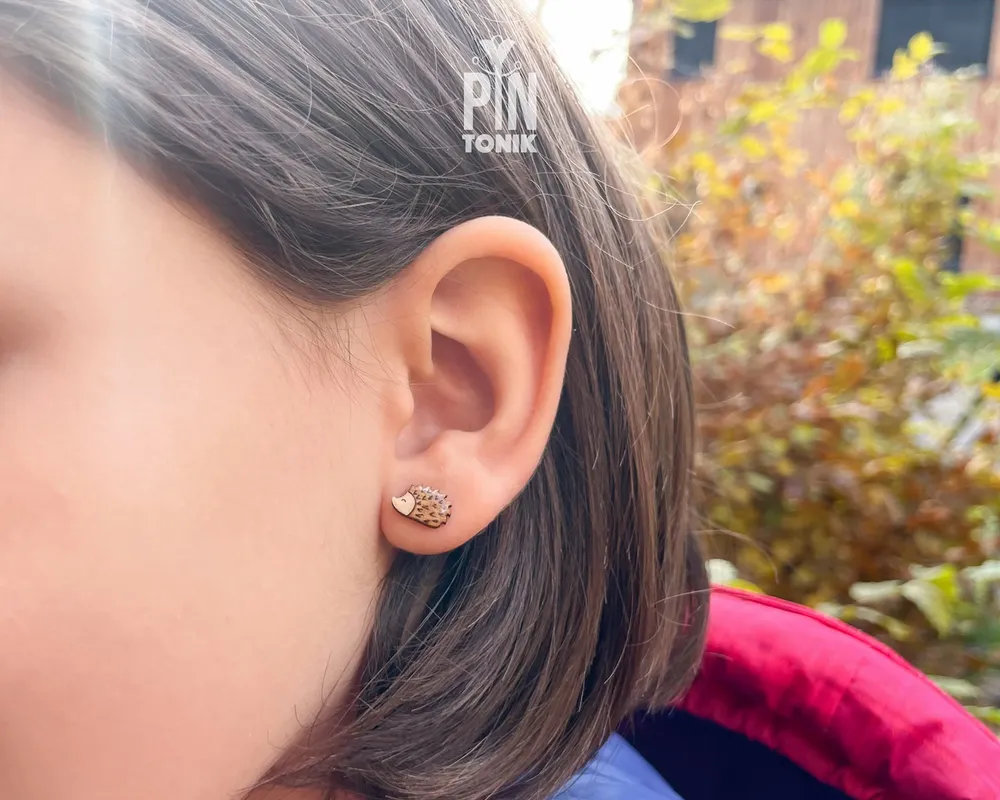 Jewelry - Wooden Hedgehog Stud Earrings – Animal Lover Gift - PINTONIK