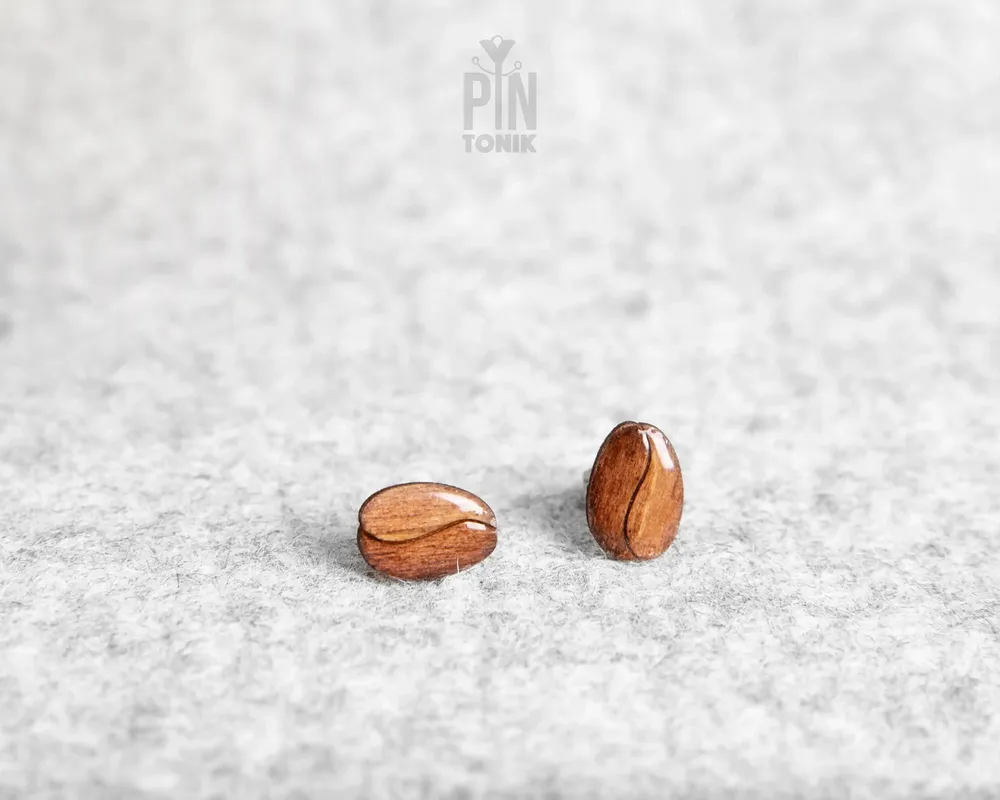 Bijoux - Boucles d'oreilles puces en bois de grains de café - Base en acier inoxydable - PINTONIK