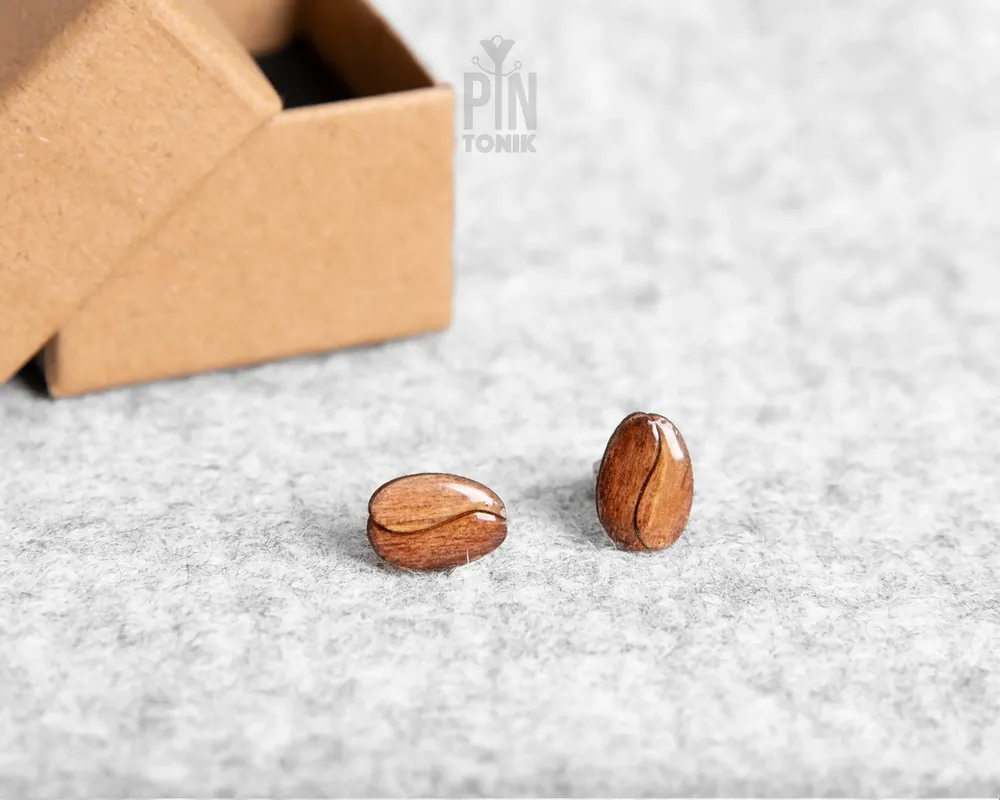 Bijoux - Boucles d'oreilles puces en bois de grains de café - Base en acier inoxydable - PINTONIK