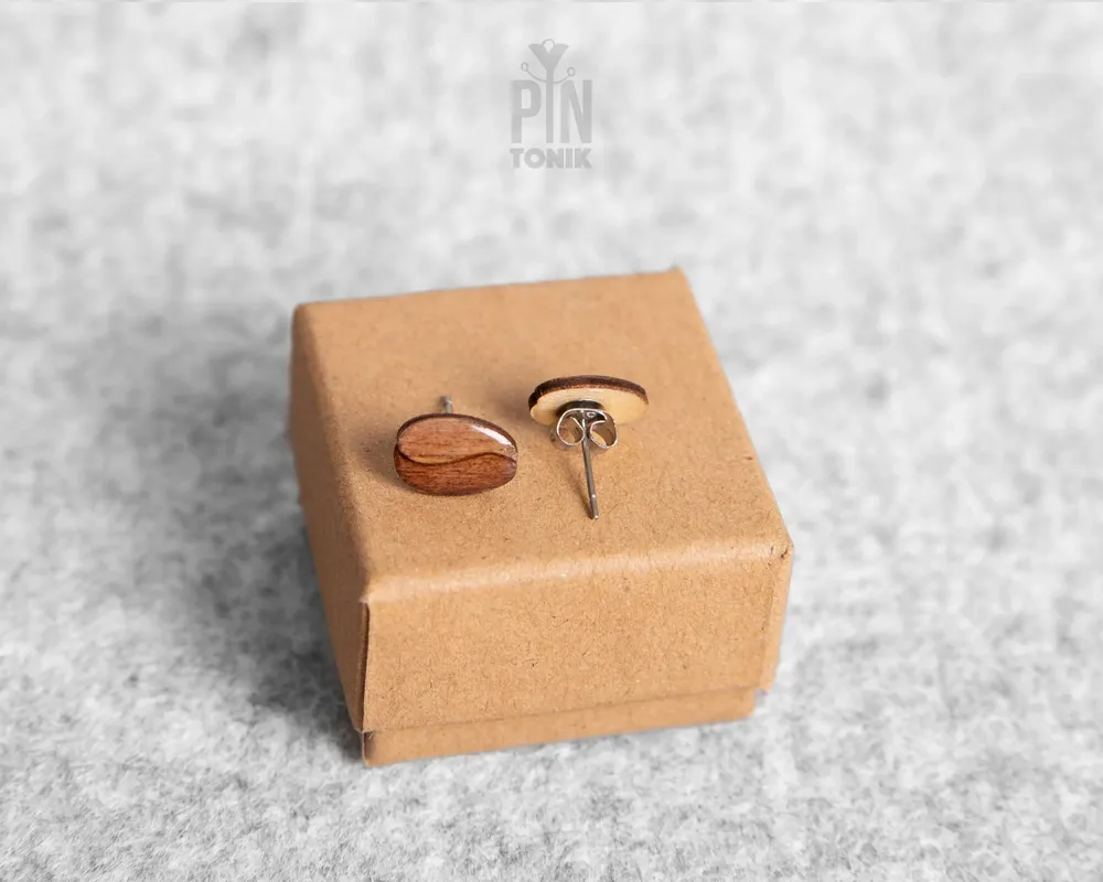 Bijoux - Boucles d'oreilles puces en bois de grains de café - Base en acier inoxydable - PINTONIK