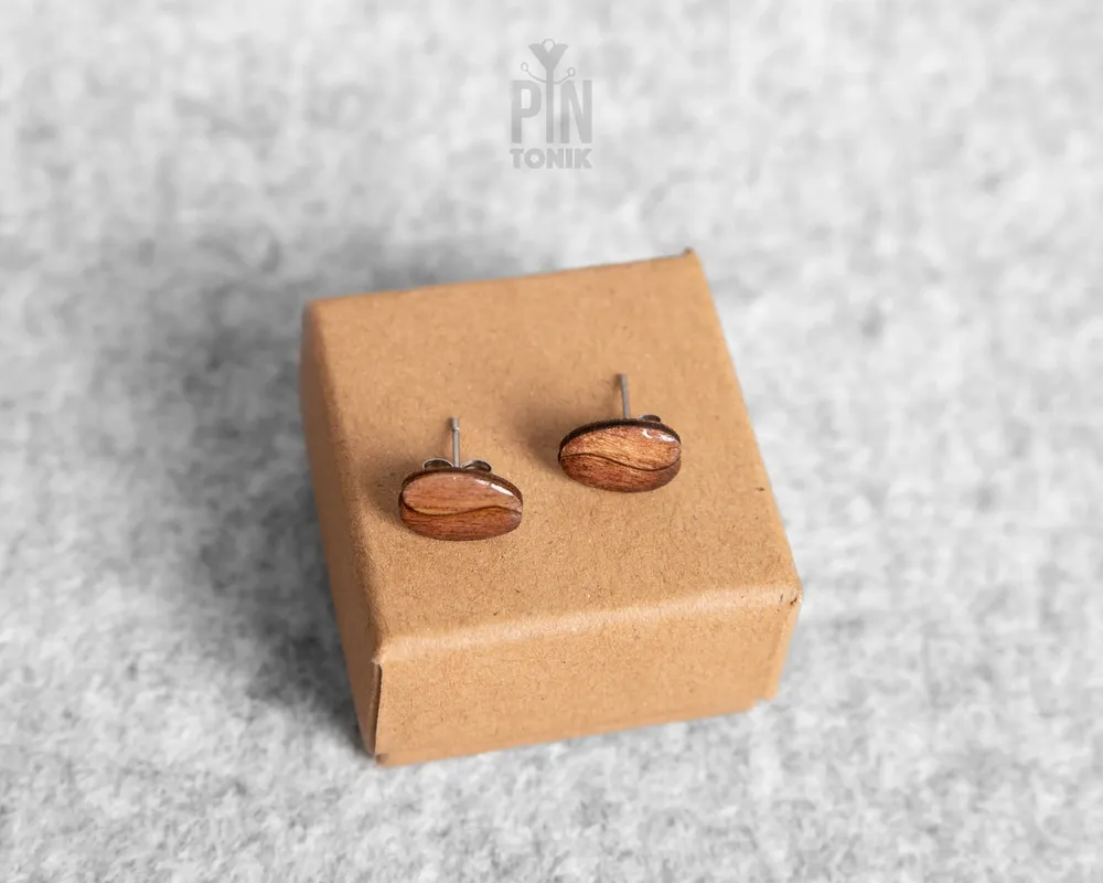 Bijoux - Boucles d'oreilles puces en bois de grains de café - Base en acier inoxydable - PINTONIK