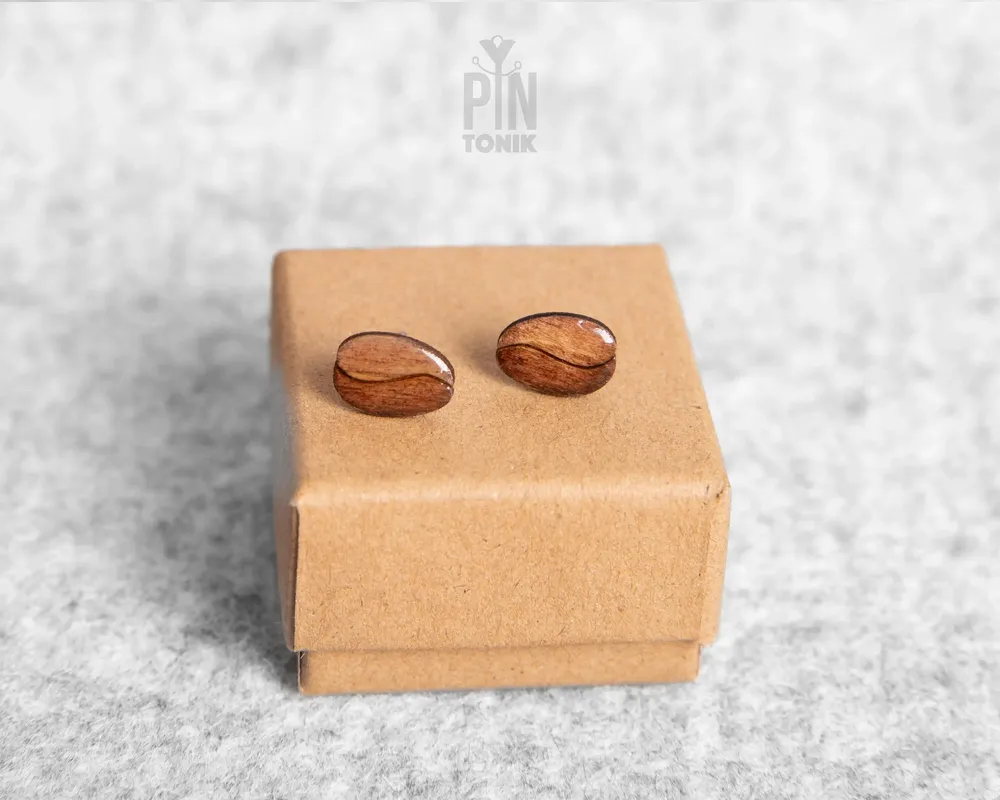 Bijoux - Boucles d'oreilles puces en bois de grains de café - Base en acier inoxydable - PINTONIK