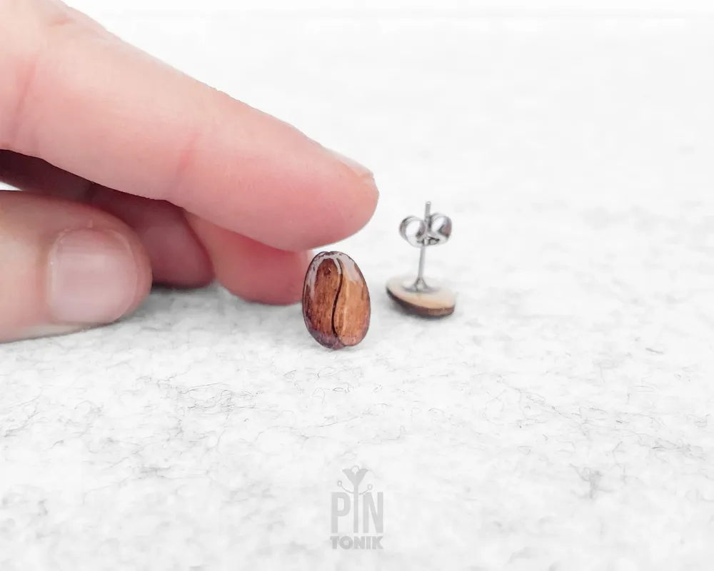 Bijoux - Boucles d'oreilles puces en bois de grains de café - Base en acier inoxydable - PINTONIK