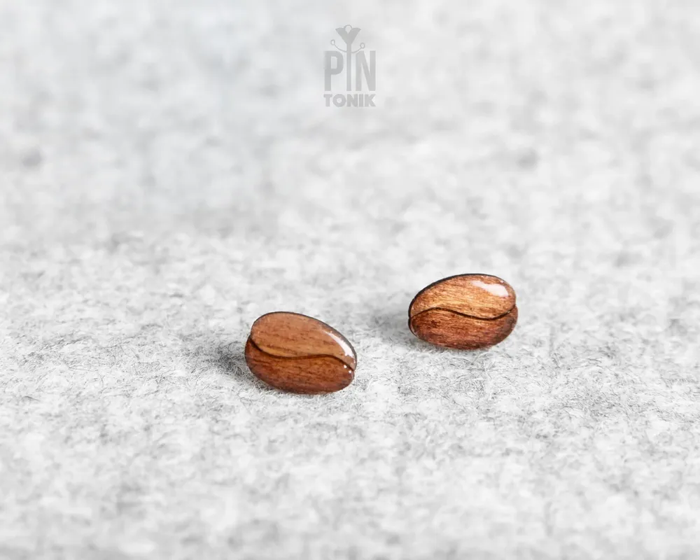 Bijoux - Boucles d'oreilles puces en bois de grains de café - Base en acier inoxydable - PINTONIK