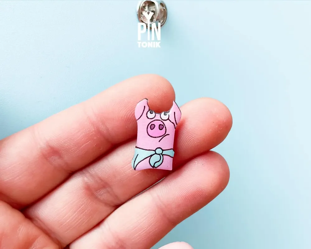 Jewelry - Funny Pig Pin - Farm Animal Pigglet Badge - PINTONIK