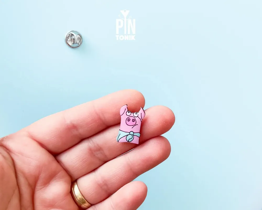 Jewelry - Funny Pig Pin - Farm Animal Pigglet Badge - PINTONIK
