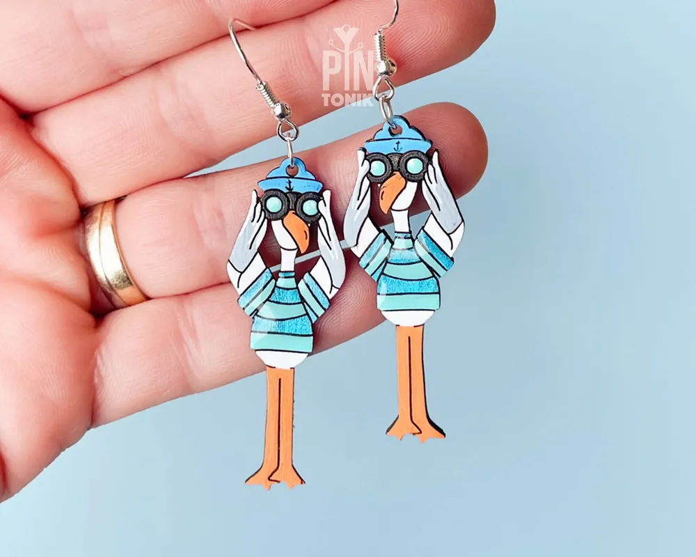 Jewelry - Fun Seagull Earrings - Bird Nerd Quirky Jewelry - Nautical Beach Earrings with Sterling Silver - PINTONIK