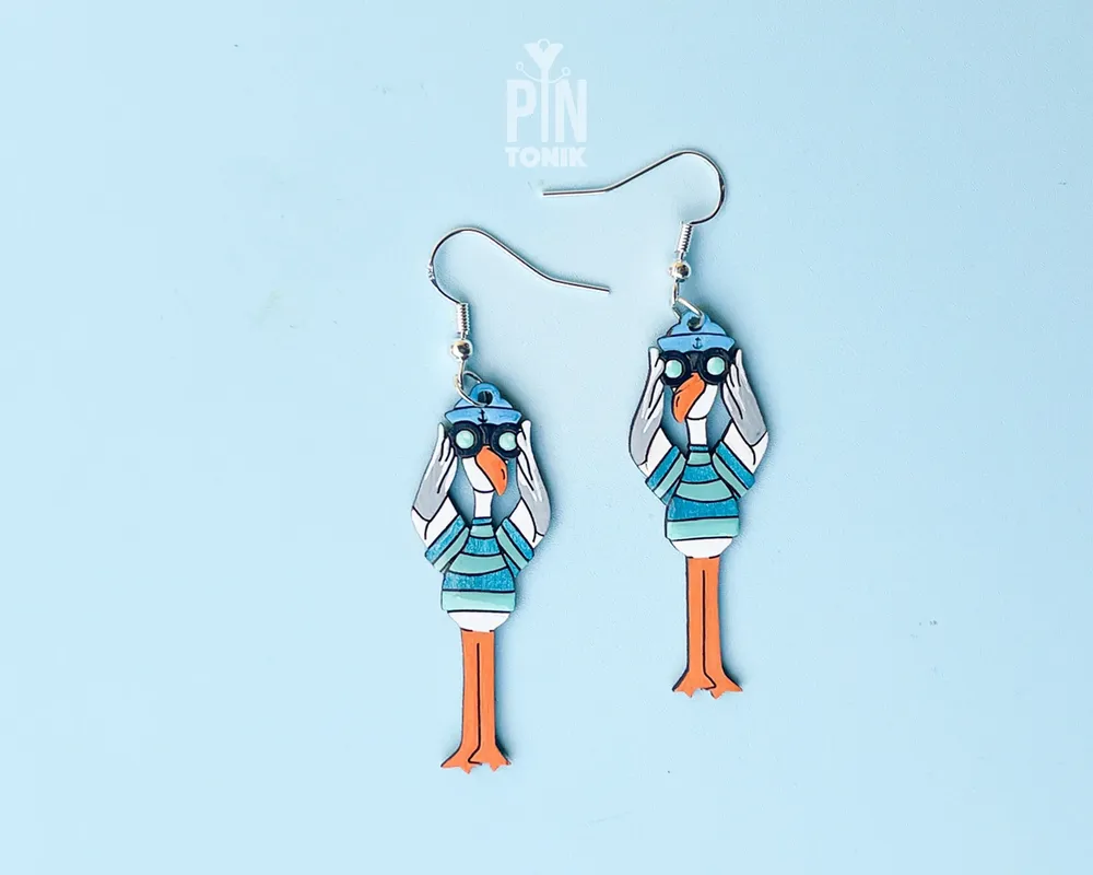 Jewelry - Fun Seagull Earrings - Bird Nerd Quirky Jewelry - Nautical Beach Earrings with Sterling Silver - PINTONIK