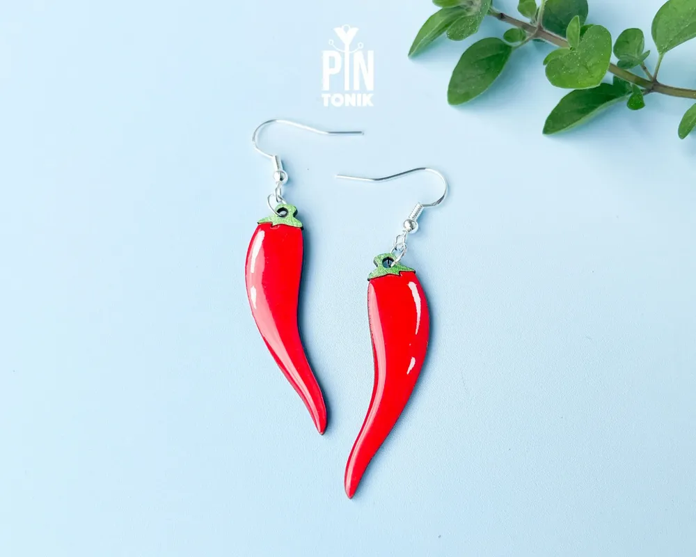 Bijoux - Boucles d'oreilles pendantes piment - Boucles d'oreilles originales en bois et argent sterling - PINTONIK