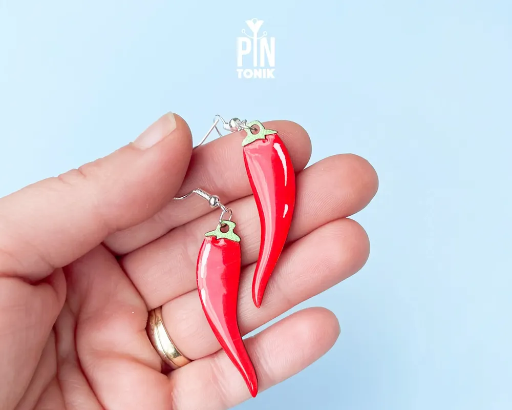 Bijoux - Boucles d'oreilles pendantes piment - Boucles d'oreilles originales en bois et argent sterling - PINTONIK