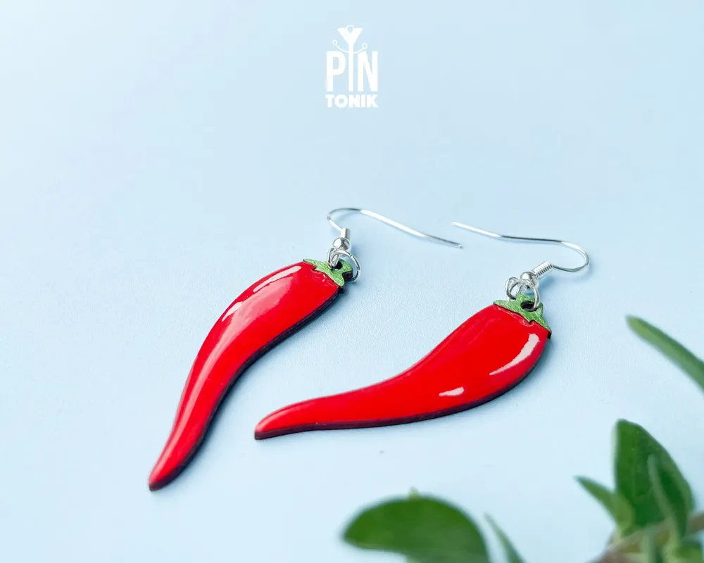 Bijoux - Boucles d'oreilles pendantes piment - Boucles d'oreilles originales en bois et argent sterling - PINTONIK