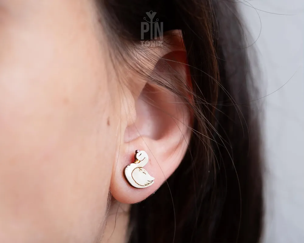 Jewelry - Swan Stud Earrings - Whimsical Bird Earrings - Valentines gift for girlfriend - White Swan jewelry - PINTONIK