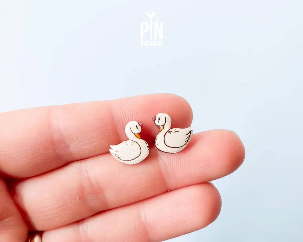 Jewelry - Swan Stud Earrings - Whimsical Bird Earrings - Valentines gift for girlfriend - White Swan jewelry - PINTONIK
