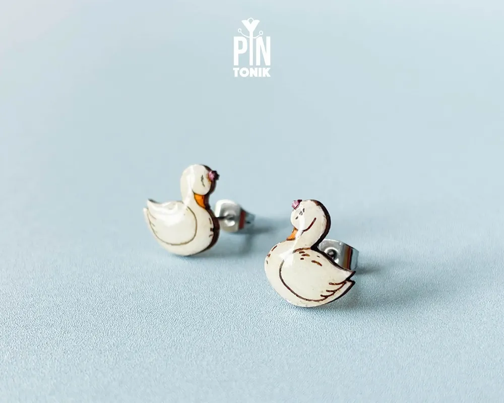 Jewelry - Swan Stud Earrings - Whimsical Bird Earrings - Valentines gift for girlfriend - White Swan jewelry - PINTONIK