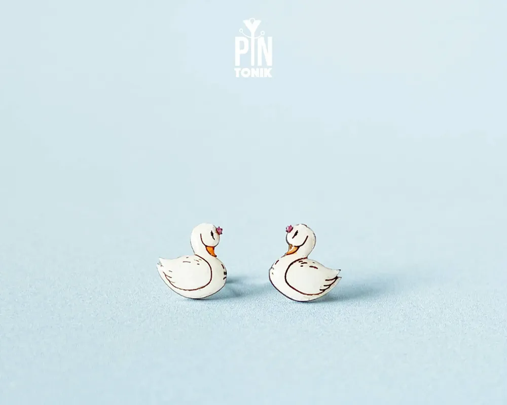 Jewelry - Swan Stud Earrings - Whimsical Bird Earrings - Valentines gift for girlfriend - White Swan jewelry - PINTONIK