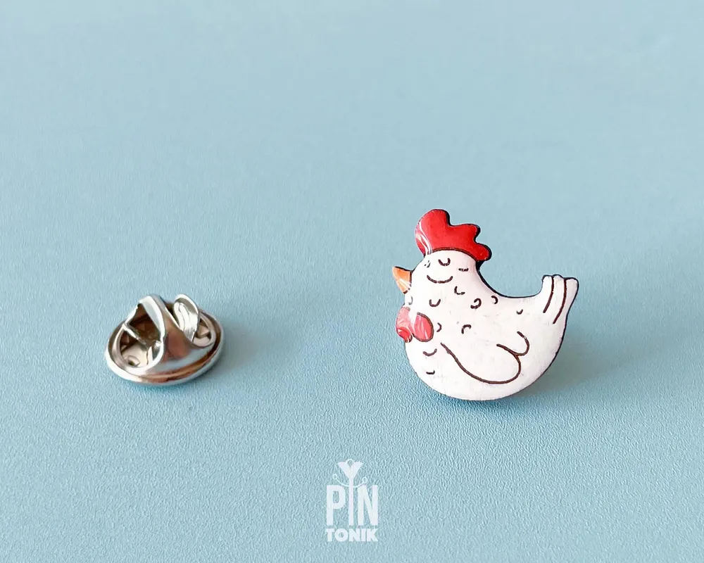 Jewelry - Funny Chicken Pin - Wooden Brooch - Bird Lover Gift - PINTONIK