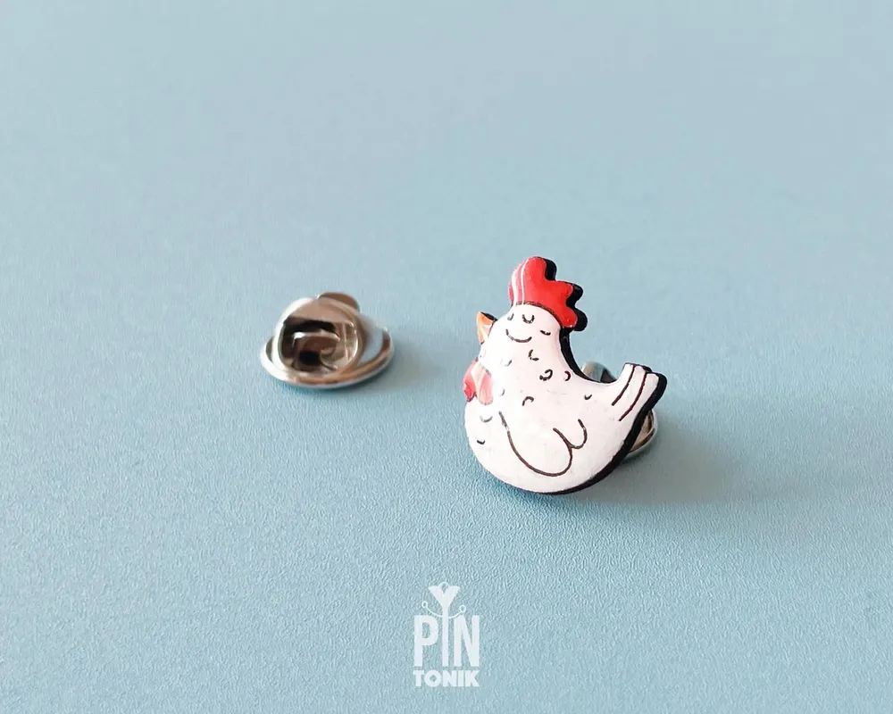 Jewelry - Funny Chicken Pin - Wooden Brooch - Bird Lover Gift - PINTONIK