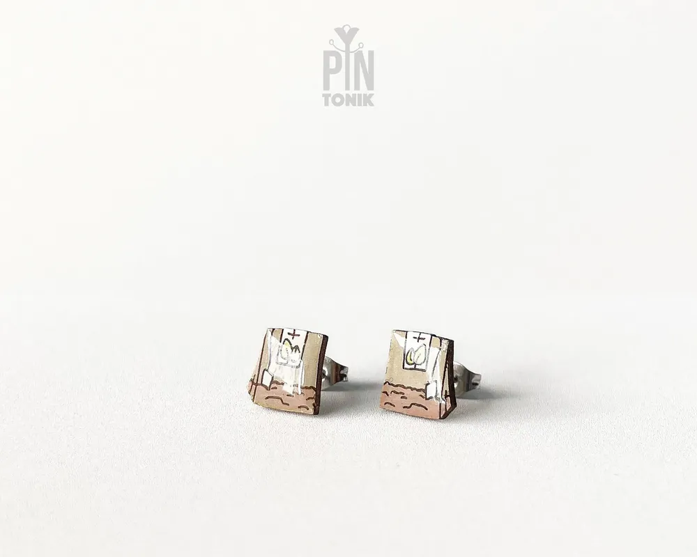 Jewelry - Green Tea Bag Stud Earrings - Wooden Tea Lover Jewelry - PINTONIK