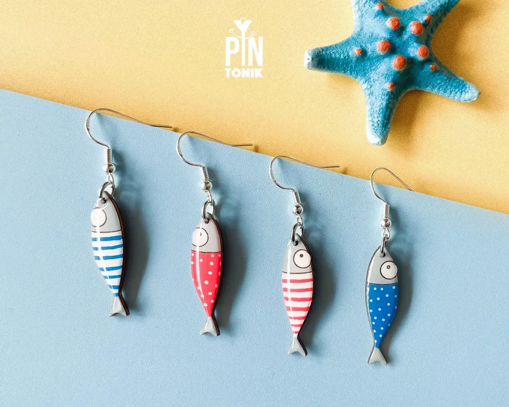 Jewelry - Sardine earrings - Fun Fisherman Summer Jewery with Sterling Silver - PINTONIK