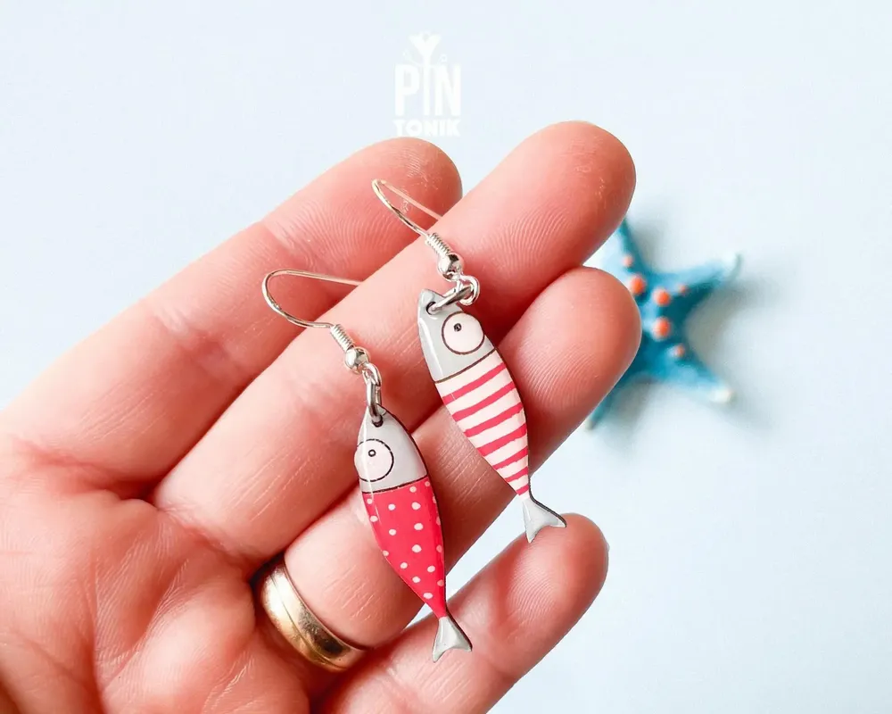 Jewelry - Sardine earrings - Fun Fisherman Summer Jewery with Sterling Silver - PINTONIK