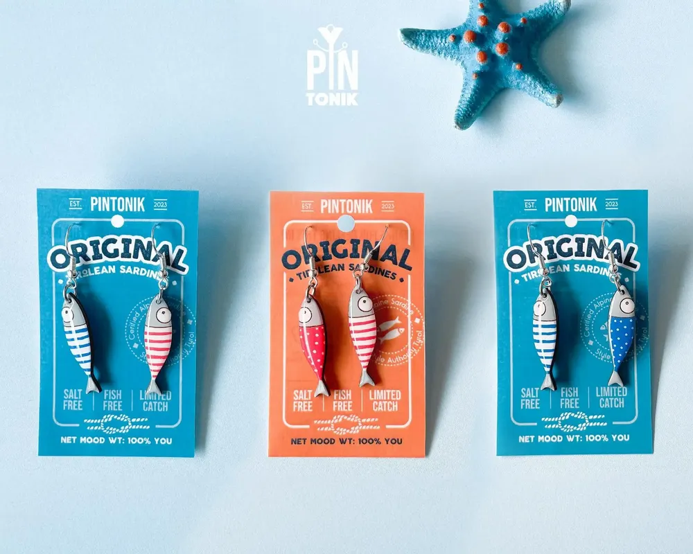 Jewelry - Sardine earrings - Fun Fisherman Summer Jewery with Sterling Silver - PINTONIK