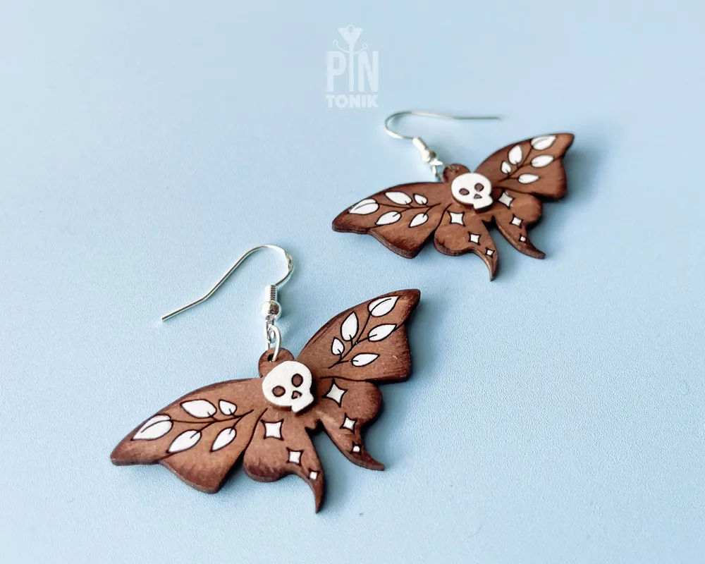 Jewelry - Deathhead Moth Earrings - Sterling Silver Whimsigoth Halloween Jewelry - PINTONIK