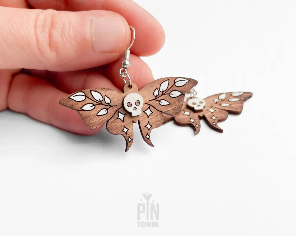 Jewelry - Deathhead Moth Earrings - Sterling Silver Whimsigoth Halloween Jewelry - PINTONIK