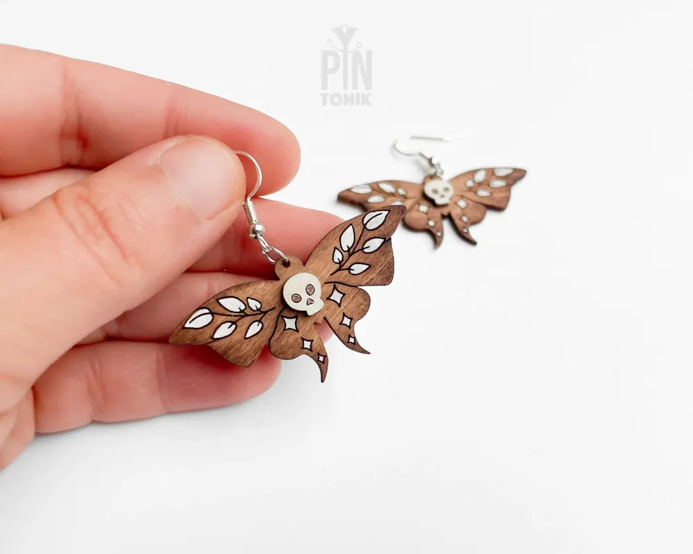 Jewelry - Deathhead Moth Earrings - Sterling Silver Whimsigoth Halloween Jewelry - PINTONIK