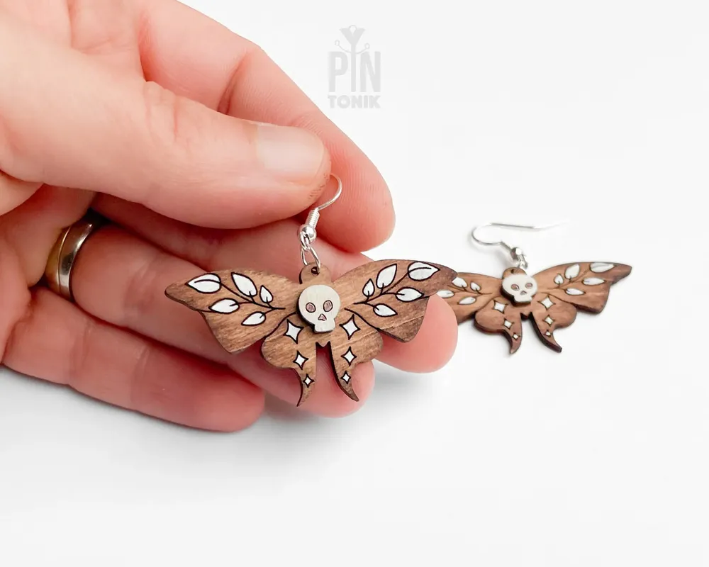 Jewelry - Deathhead Moth Earrings - Sterling Silver Whimsigoth Halloween Jewelry - PINTONIK