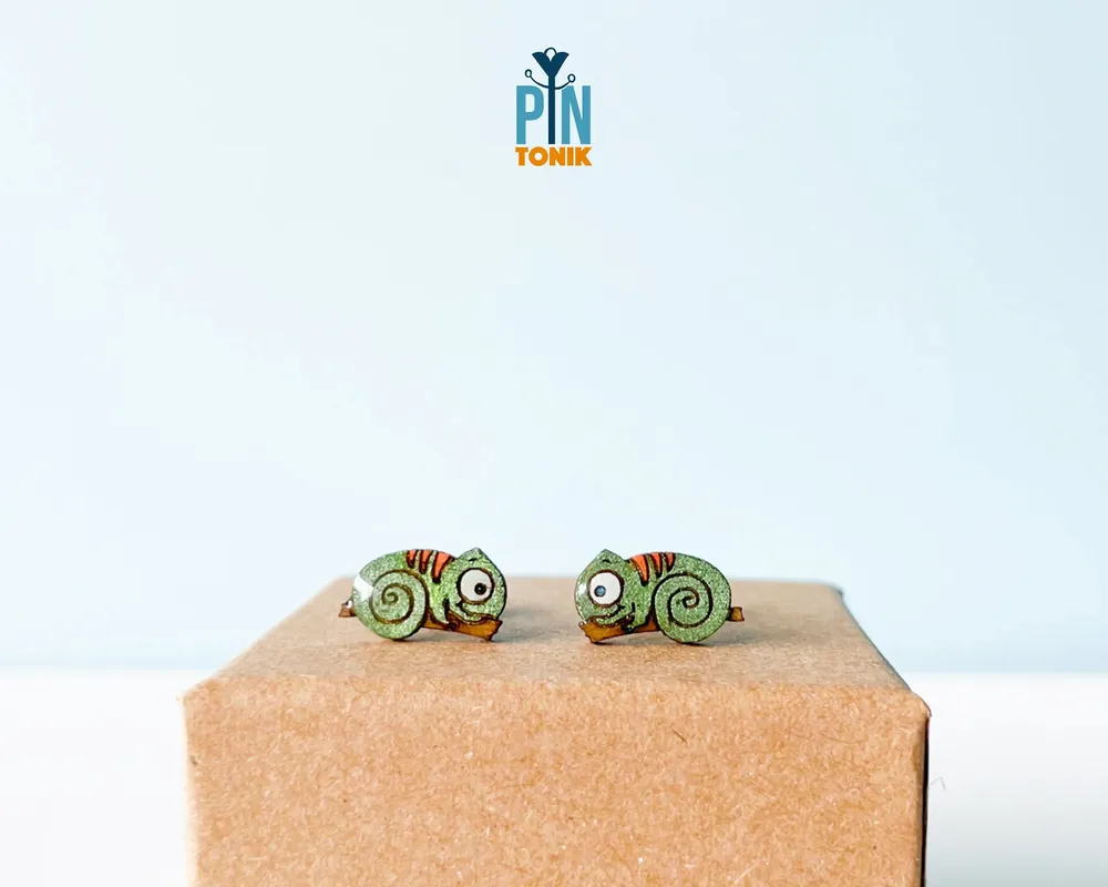 Bijoux - Boucles d'oreilles caméléon - Cadeau de Noël amusant pour les amoureux des animaux - Boucles d'oreilles reptile lézard - PINTONIK